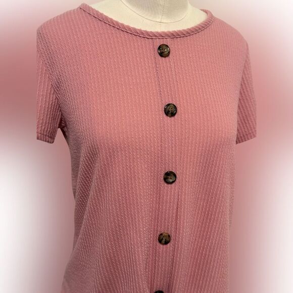 JM Fleurette Women's Pink Button-Down Tie-Front Top, Size Medium - Picture 2 of 5